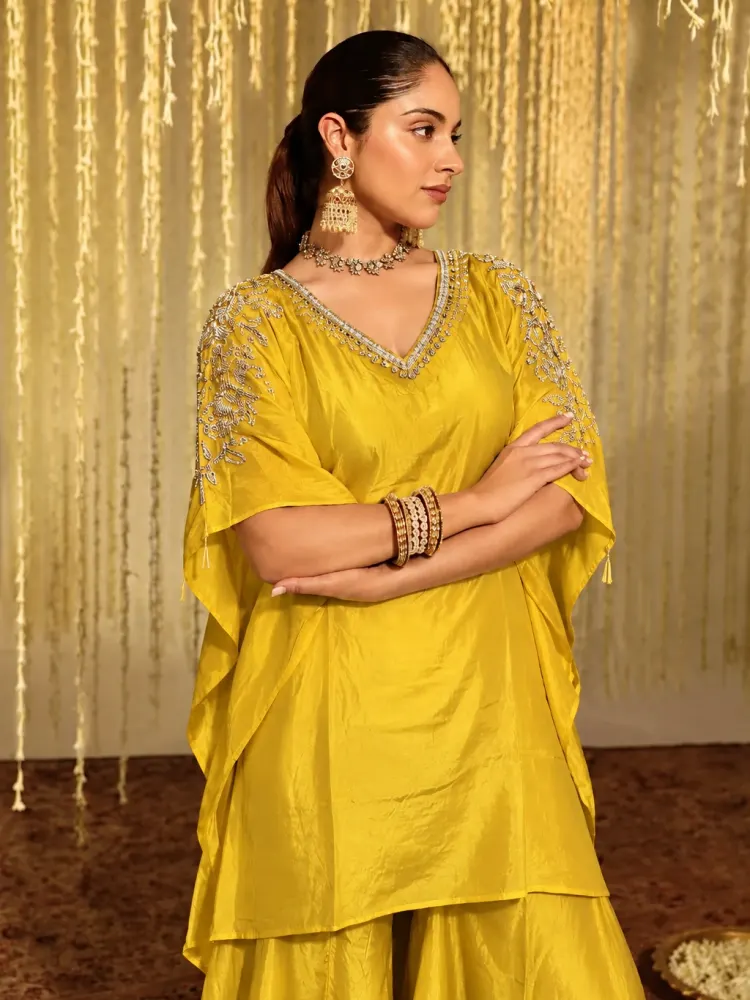 Golden Yellow Kaftan Set for Women-1