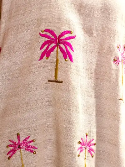 Beige Embroidered Sleeveless Short Kurti Co-ord Set with Palazzo & Long Jacket - 7