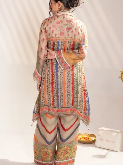 Multicolor Boho Printed Kurti Co-ord Set with Palazzo Pant - 5
