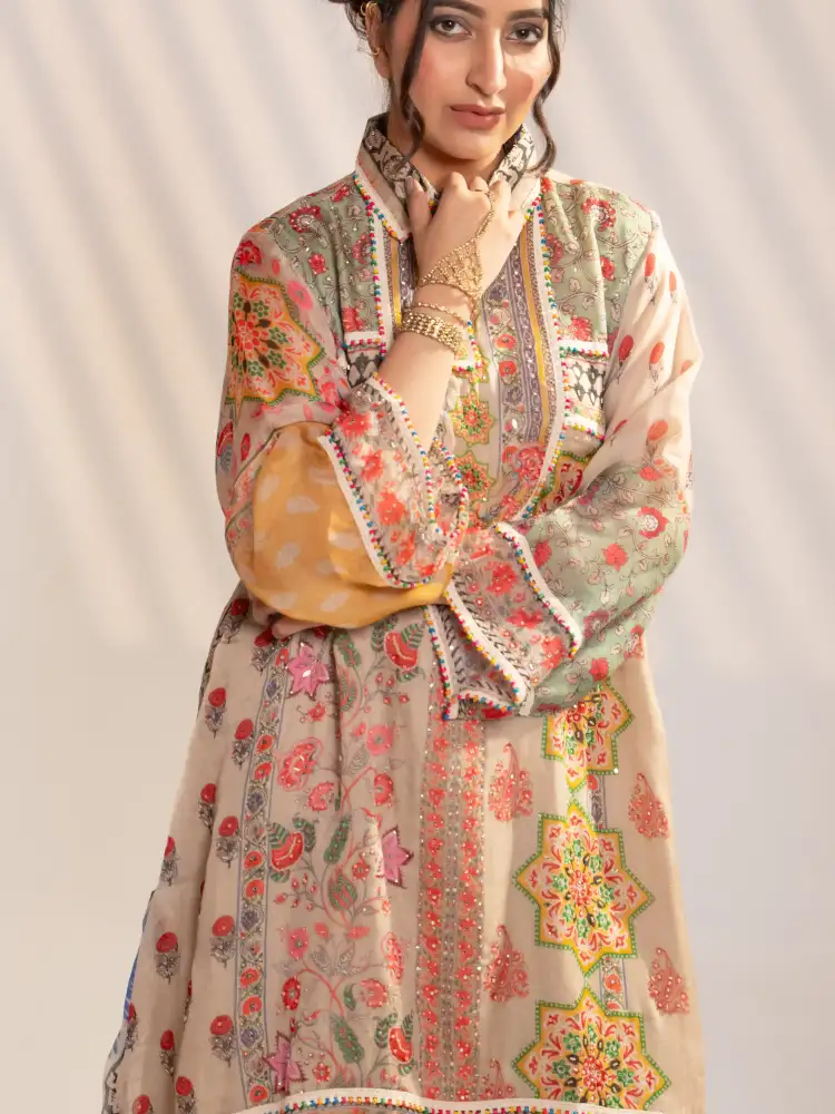 Multicolor Boho Printed Kurti Co-ord Set with Palazzo Pant thumbnail 3