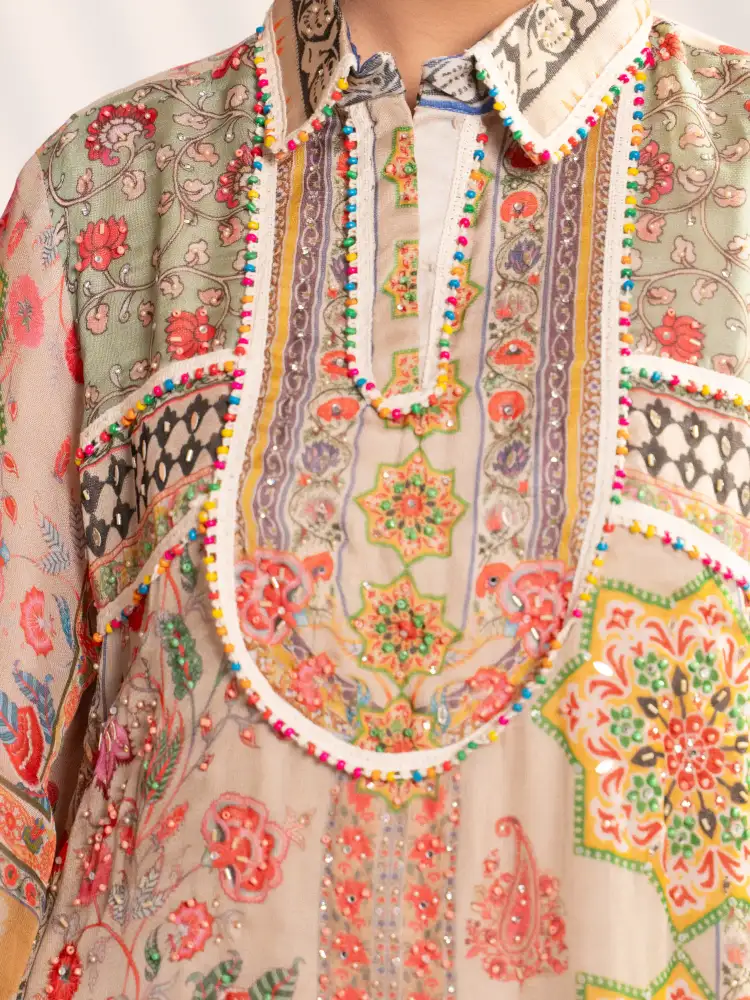 Multicolor Boho Printed Kurti Co-ord Set with Palazzo Pant thumbnail 4