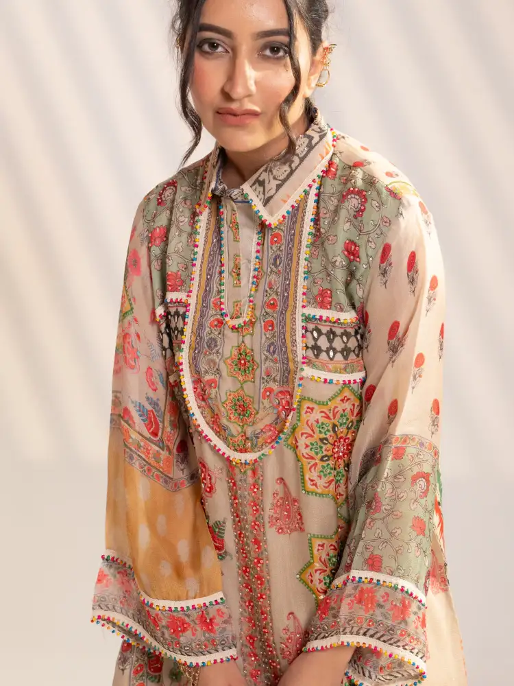 Multicolor Boho Printed Kurti Co-ord Set with Palazzo Pant thumbnail 6