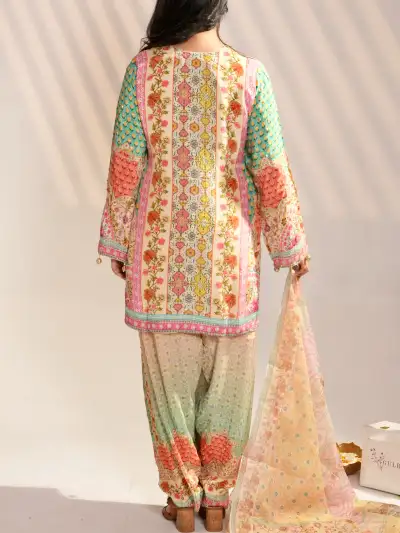 Pastel Multicolor Printed Kurta Farshi Salwar Set with Dupatta - 3