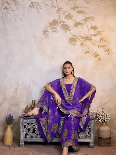 Designer Purple Kaftan Suit - 1
