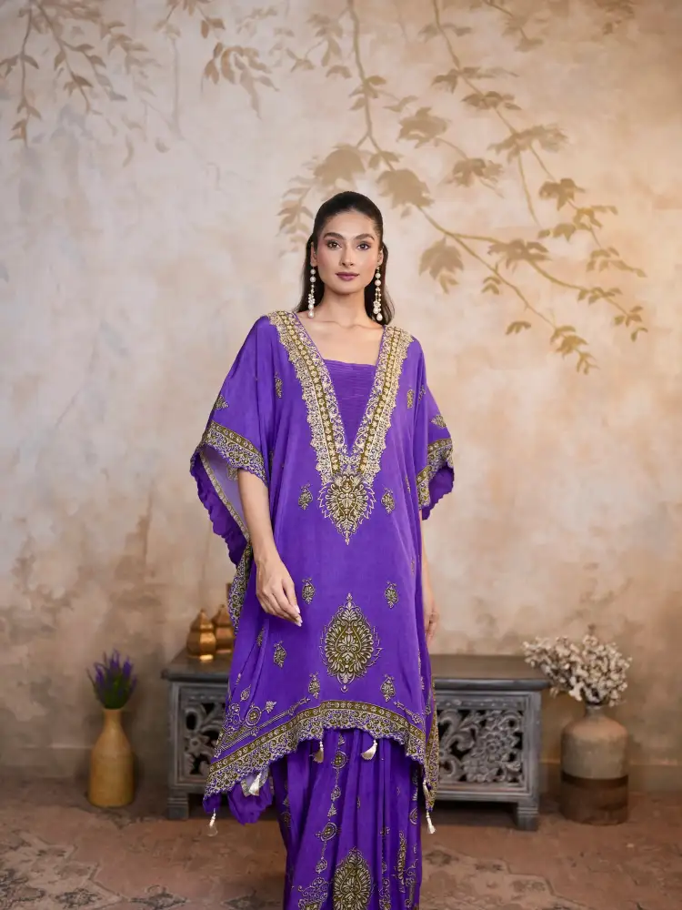 Designer Purple Kaftan Suit thumbnail 3