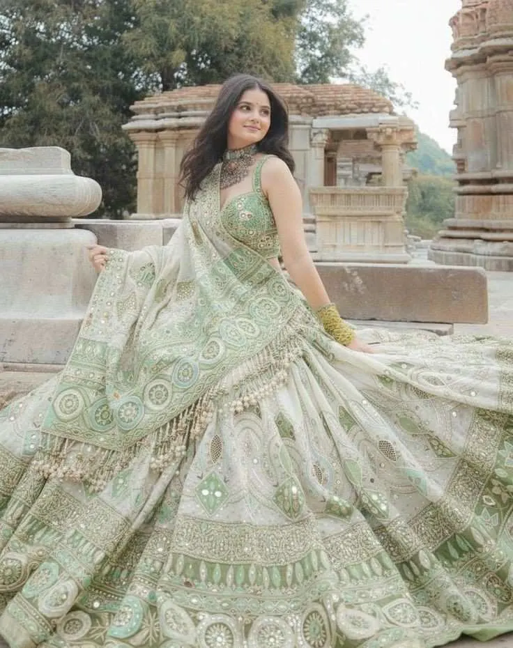 Mint Sage Heritage Embroidered Lehenga Set