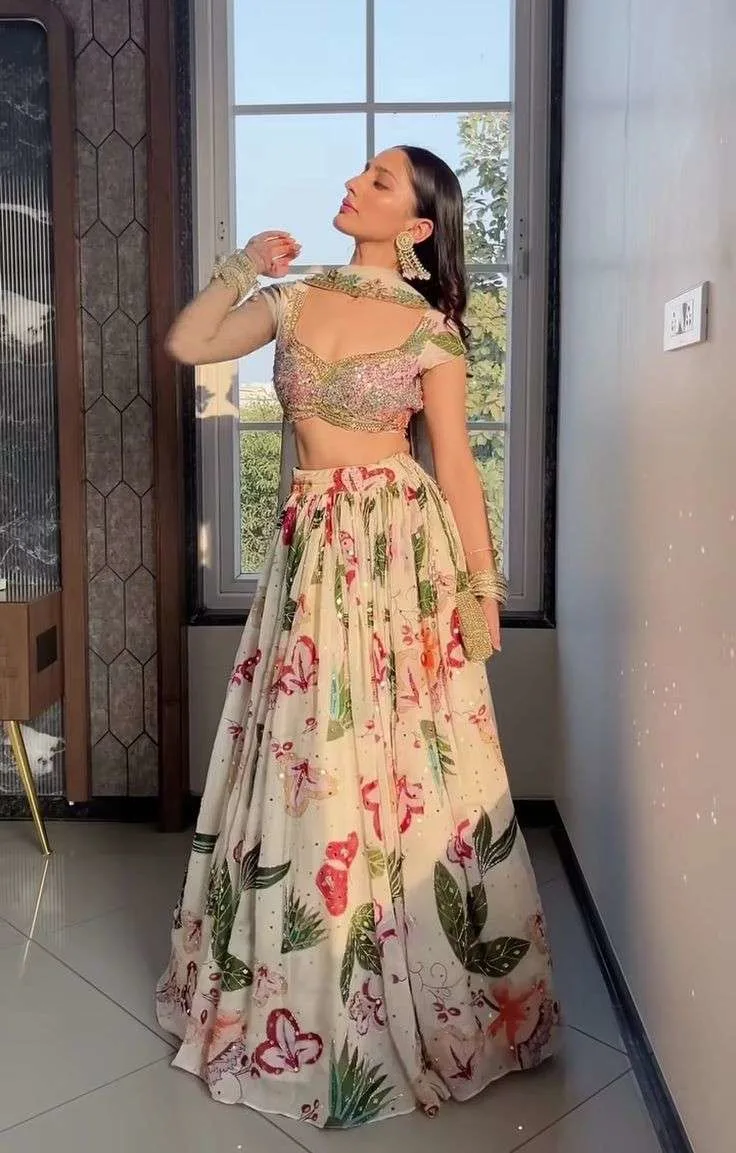 Ivory Floral Embroidered Designer Lehenga