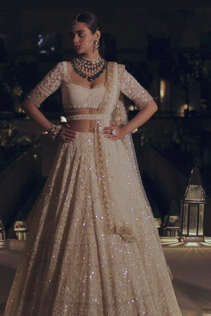 Ivory Champagne Bridal Embroidered Lehenga Set