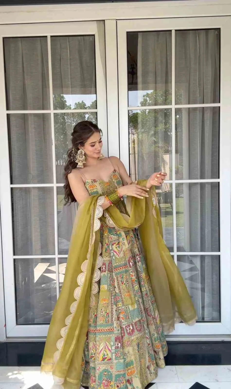 Olive Patchwork Heritage Lehenga